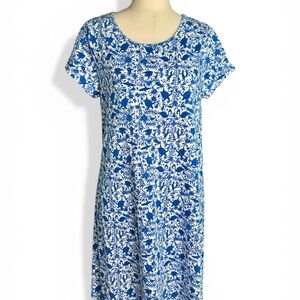 Vineyard Vines Blue White Cotton Dress Turtle Floral Preppy Summer Size M